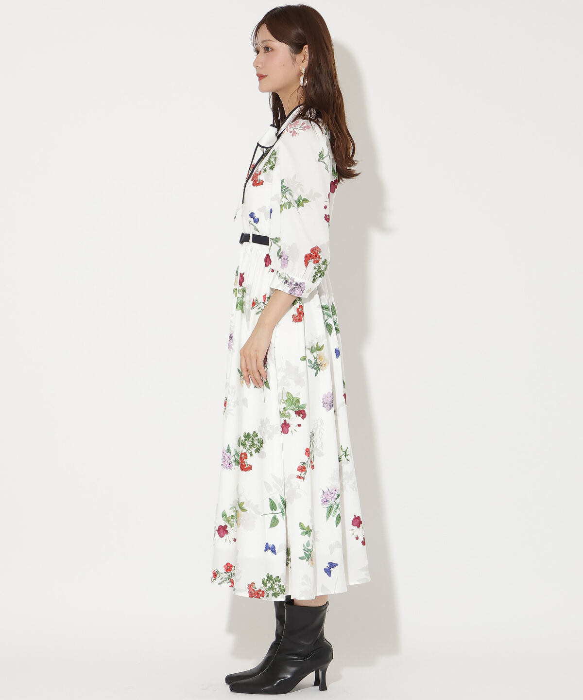 アンドクチュール「クラシックフラワープリント7分袖ワンピース」|ワンピース|