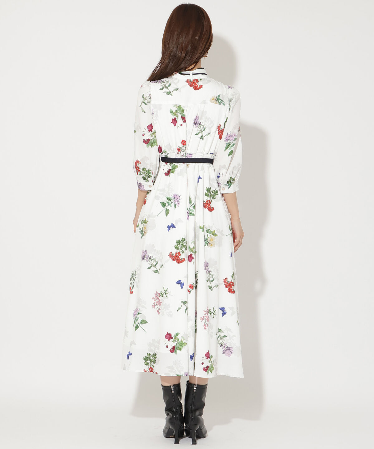 アンドクチュール「クラシックフラワープリント7分袖ワンピース」|ワンピース|