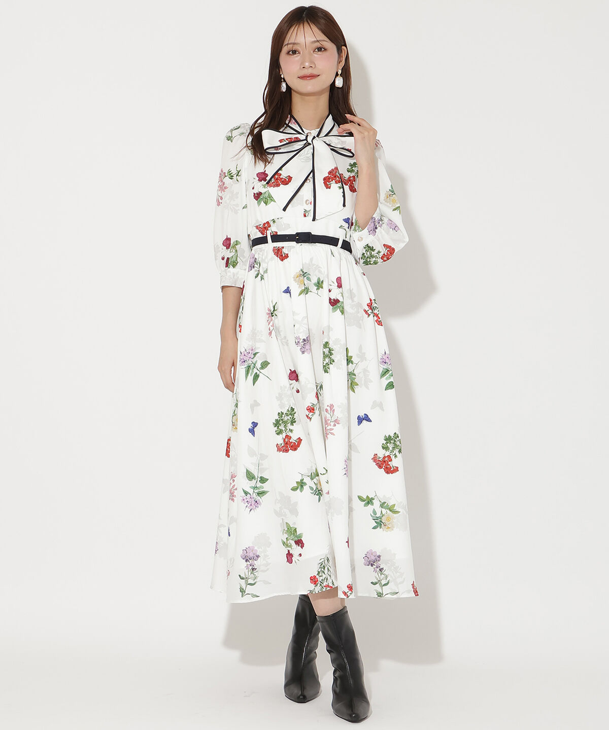 アンドクチュール「クラシックフラワープリント7分袖ワンピース」|ワンピース|