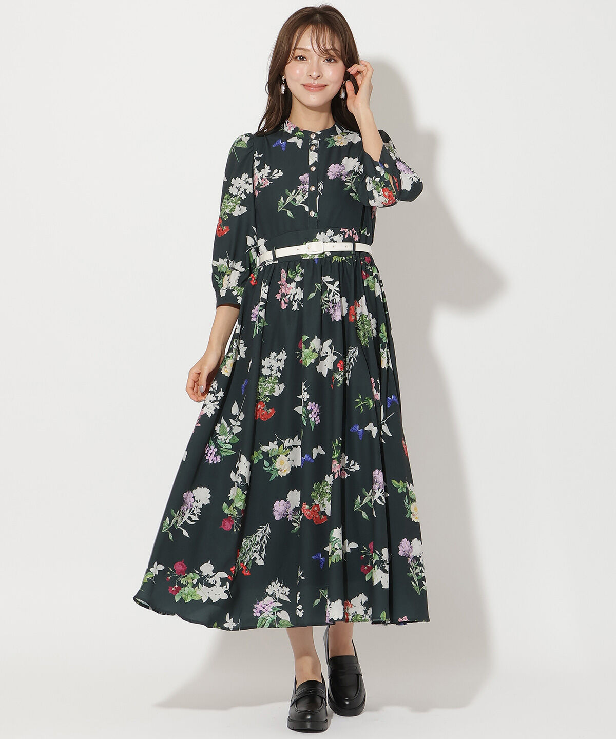 アンドクチュール「クラシックフラワープリント7分袖ワンピース」|ワンピース|