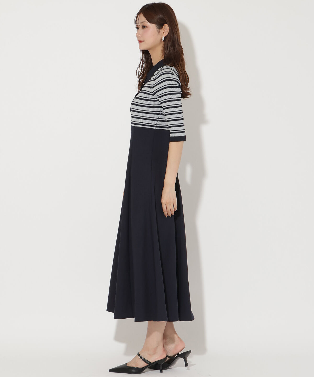 アンドクチュール「襟付きボーダードッキングワンピース」|ワンピース|