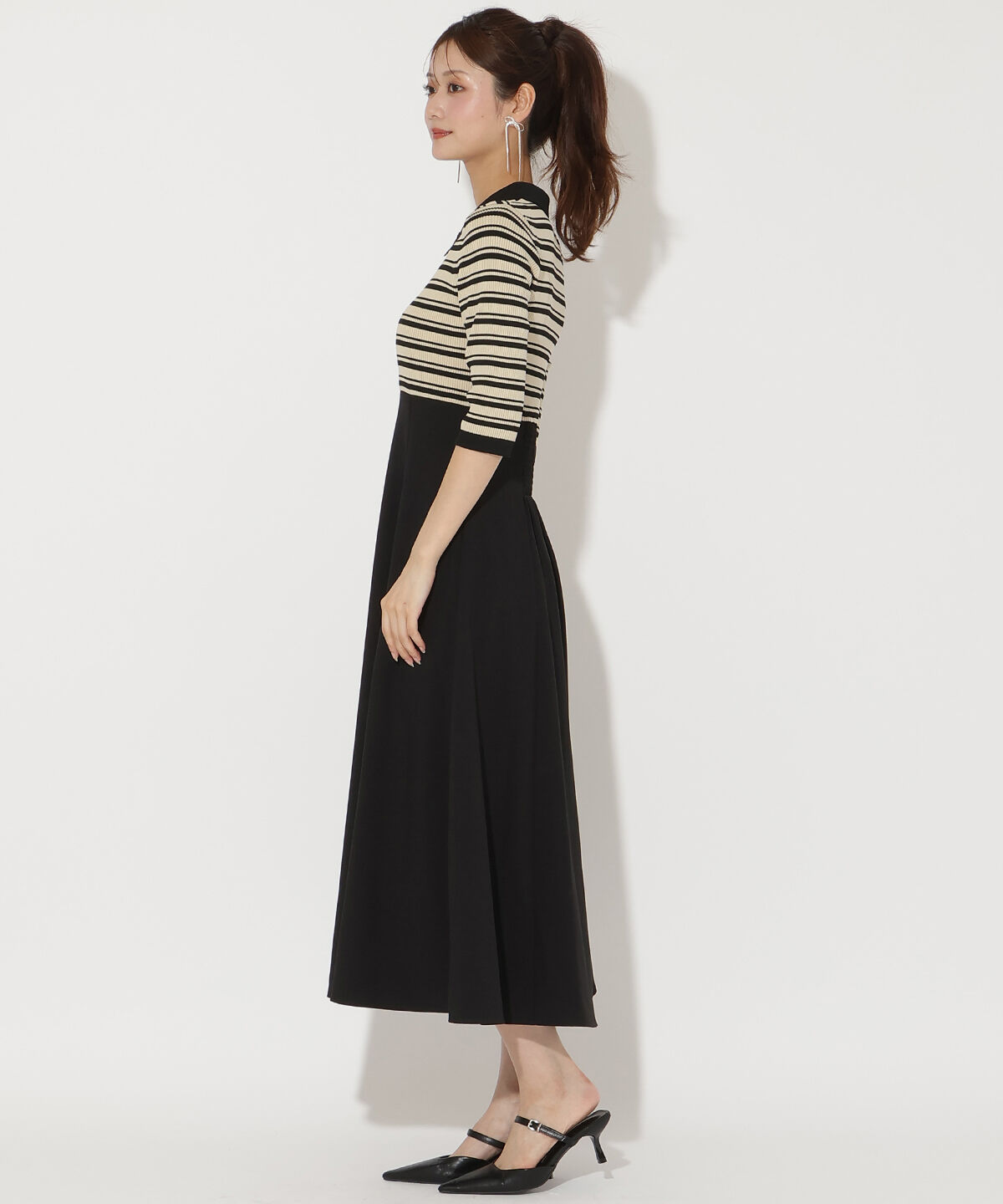 アンドクチュール「襟付きボーダードッキングワンピース」|ワンピース|