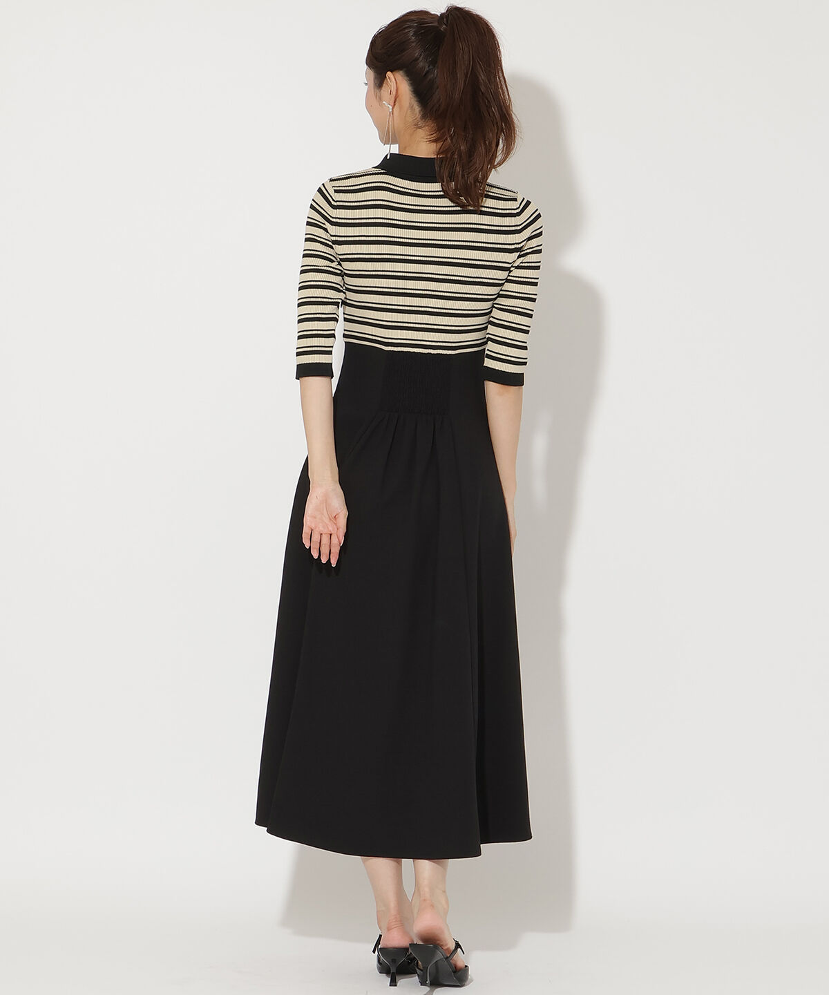 アンドクチュール「襟付きボーダードッキングワンピース」|ワンピース|