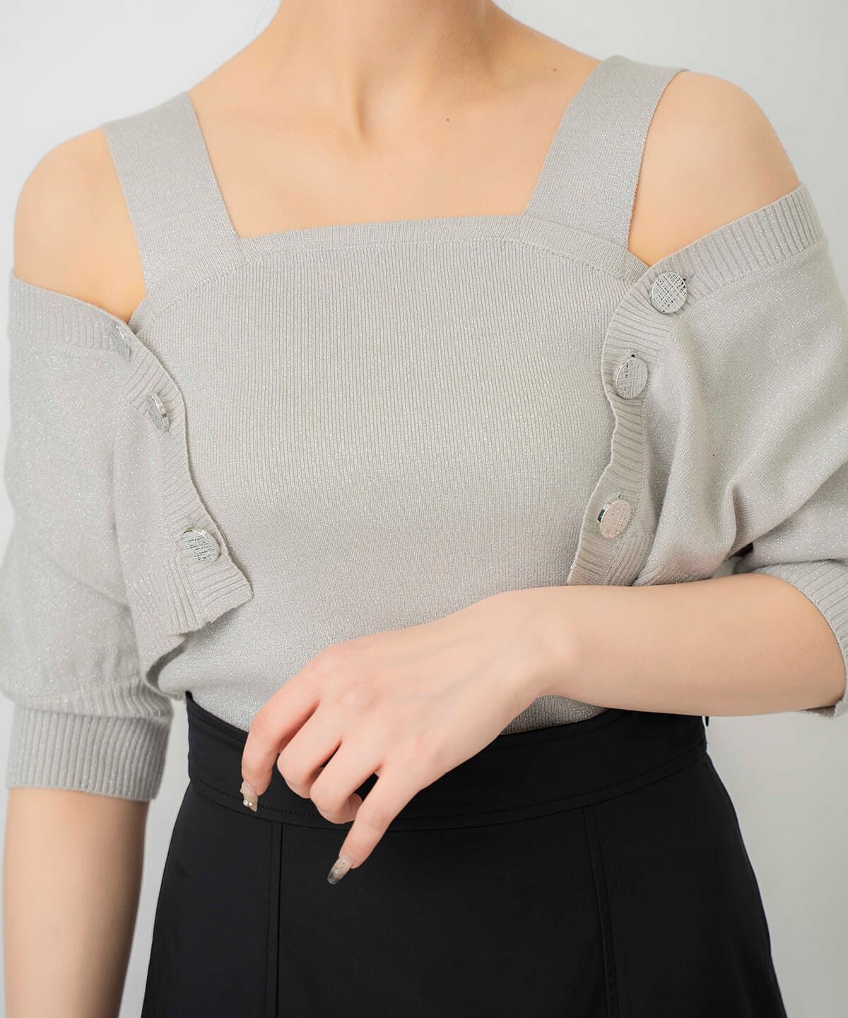 REDYAZEL「ボレロレイヤードデザインラメニット」|カーディガン|