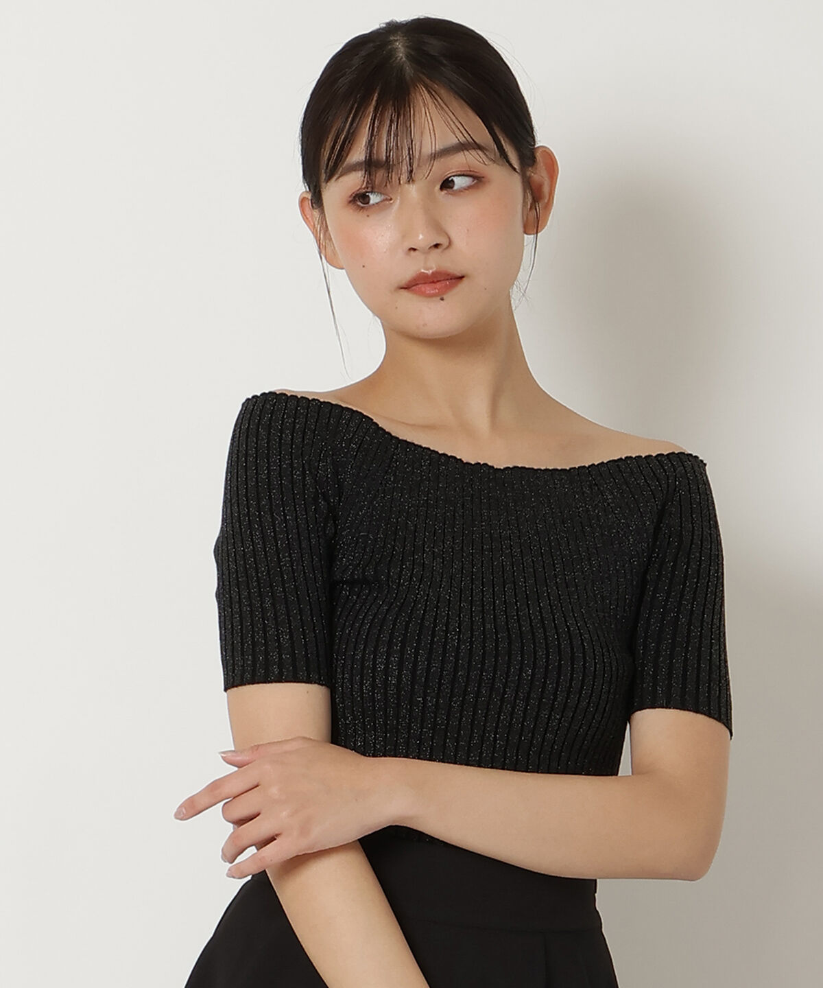 REDYAZEL「半袖リブニット」|ニット・セーター|ブラック