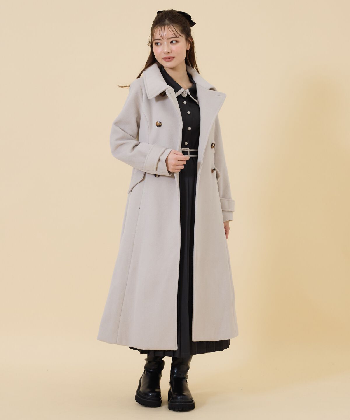 REDYAZEL「ウールライクダブルロングコート」|ステンカラーコート|