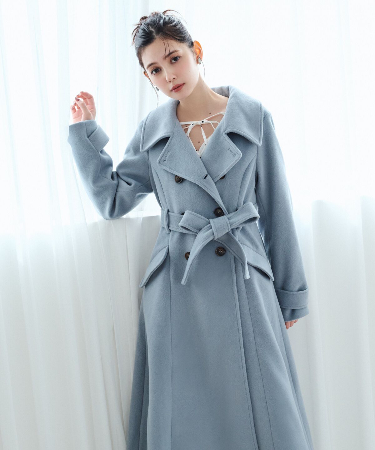 REDYAZEL「ウールライクダブルロングコート」|ステンカラーコート|