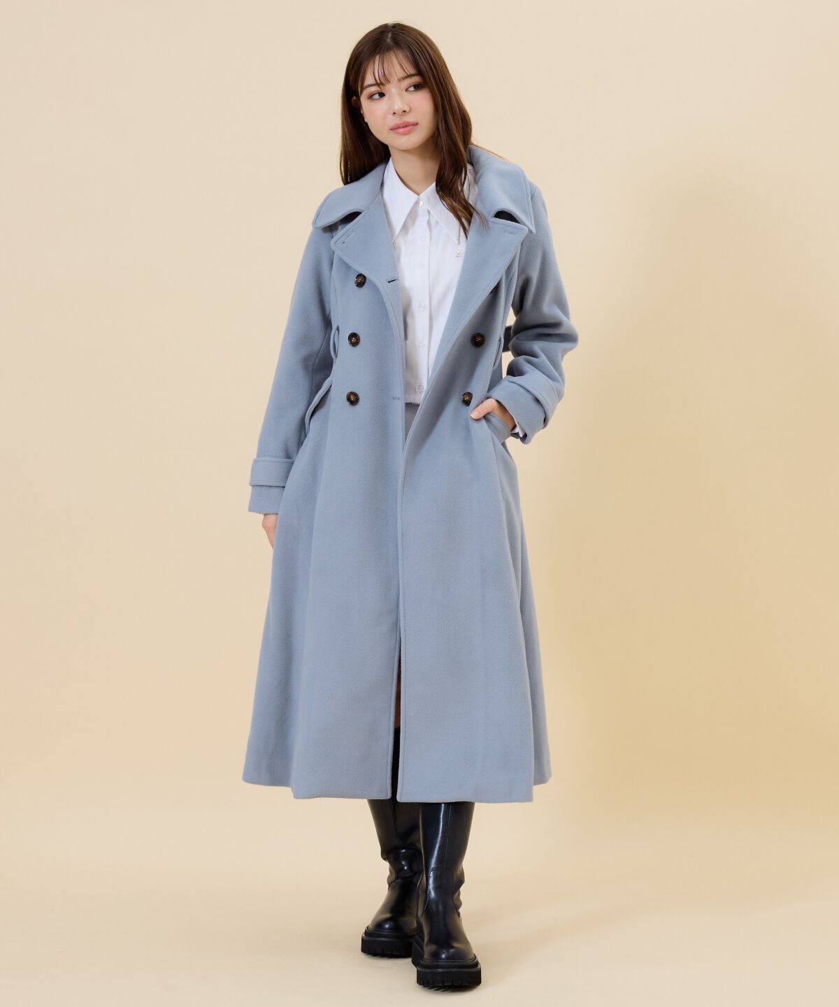 REDYAZEL「ウールライクダブルロングコート」|ステンカラーコート|