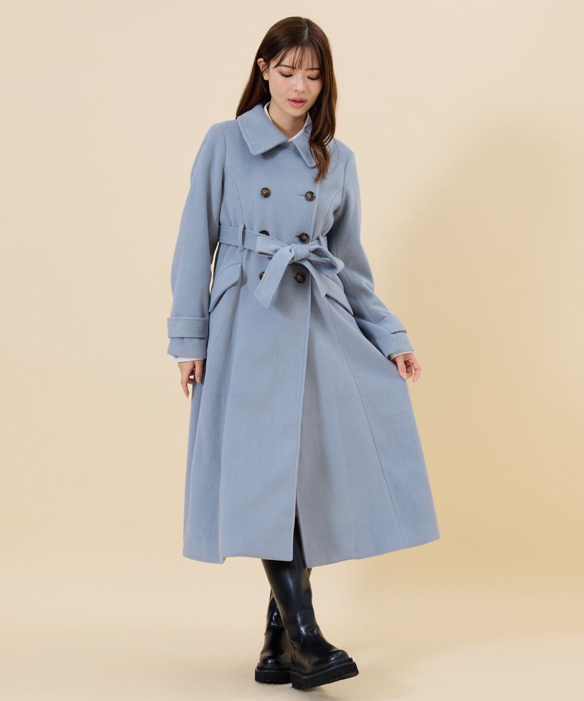 REDYAZEL「ウールライクダブルロングコート」|ステンカラーコート|