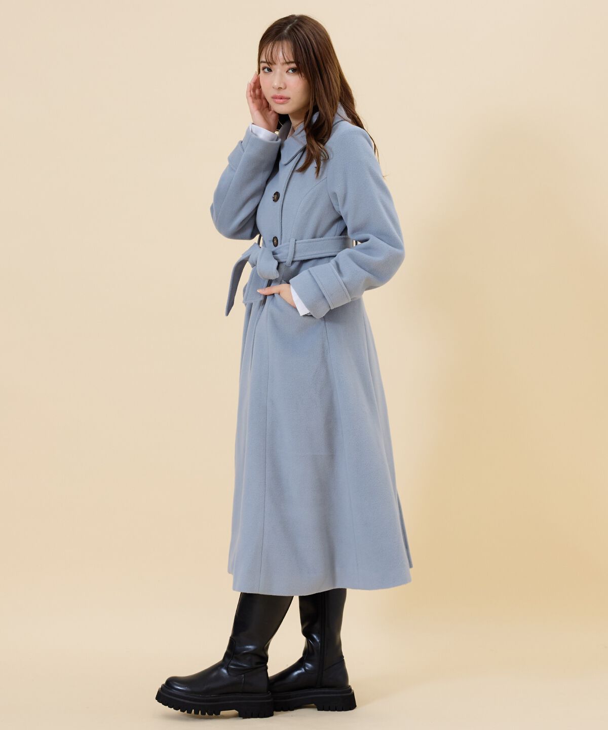 REDYAZEL「ウールライクダブルロングコート」|ステンカラーコート|