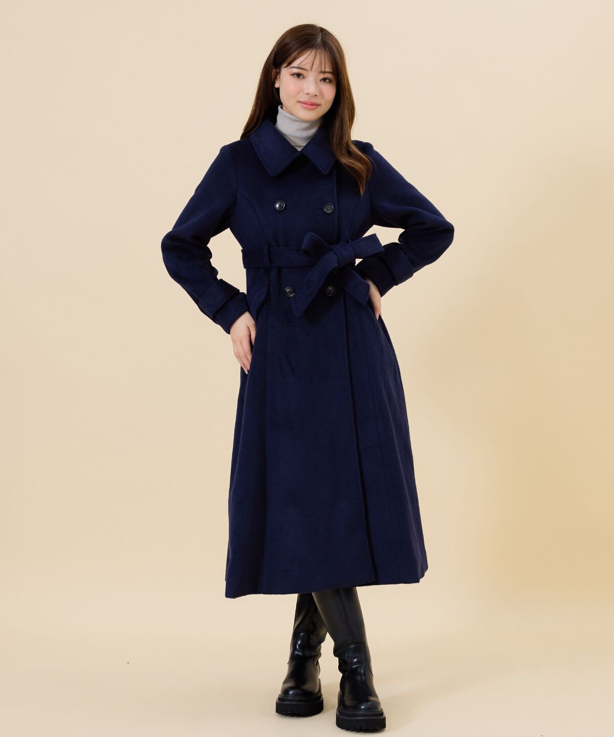 REDYAZEL「ウールライクダブルロングコート」|ステンカラーコート|