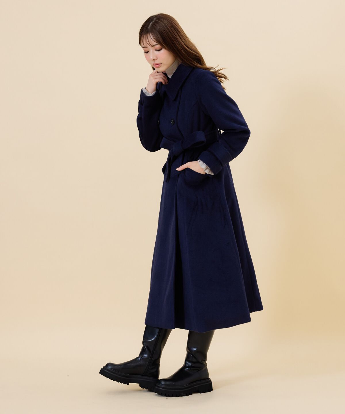 REDYAZEL「ウールライクダブルロングコート」|ステンカラーコート|