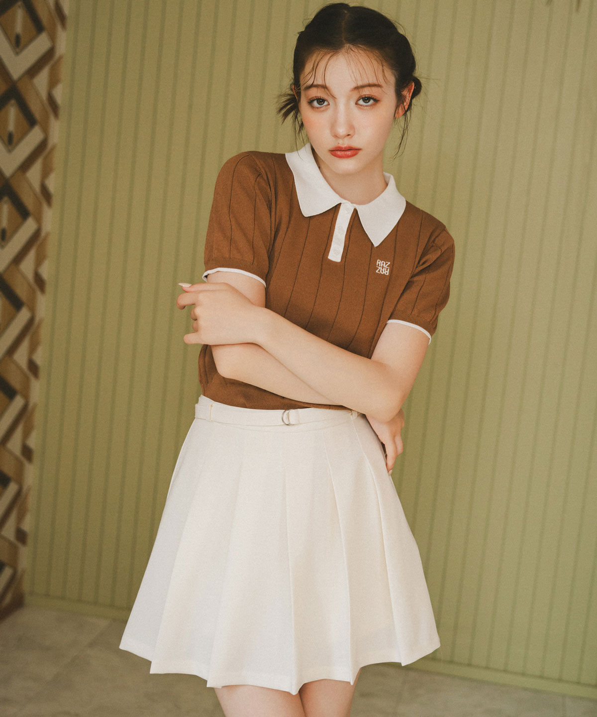 REDYAZEL「バイカラーポロサマーニットトップス」|ニット・セーター|