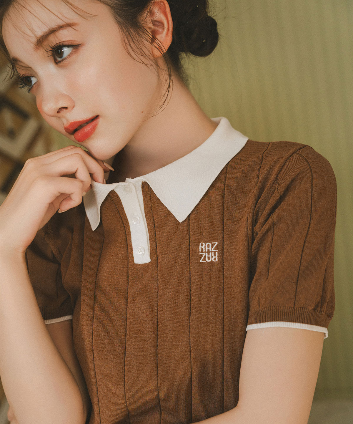 REDYAZEL「バイカラーポロサマーニットトップス」|ニット・セーター|