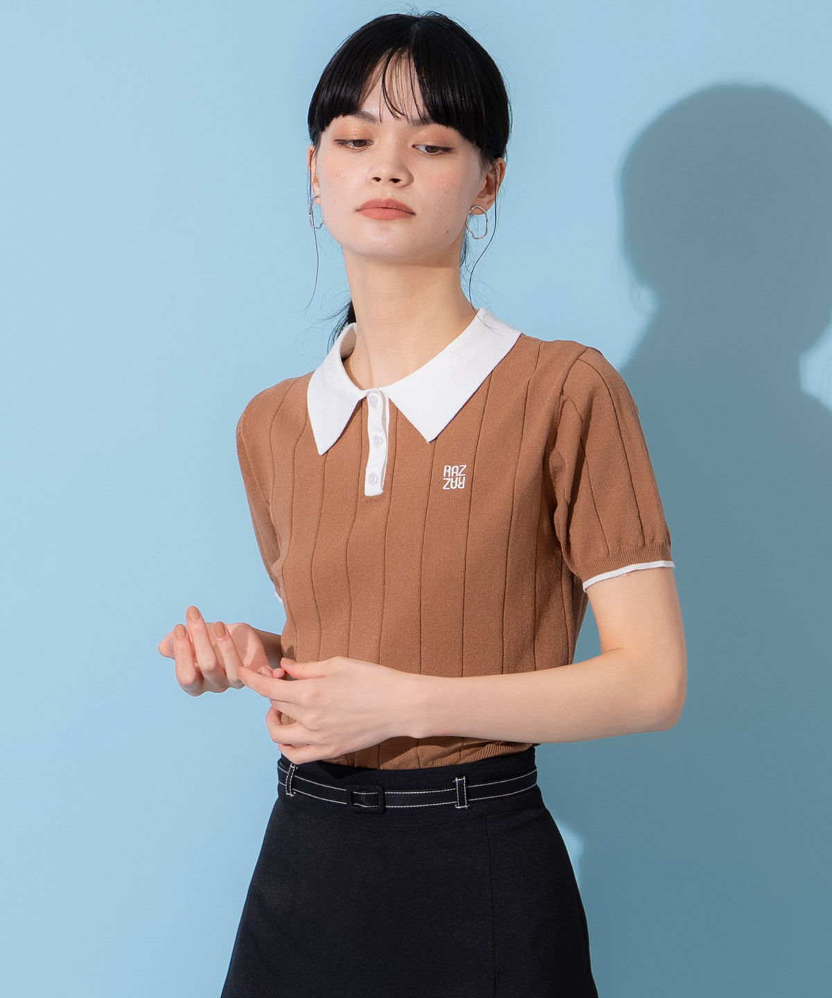 REDYAZEL「バイカラーポロサマーニットトップス」|ニット・セーター|