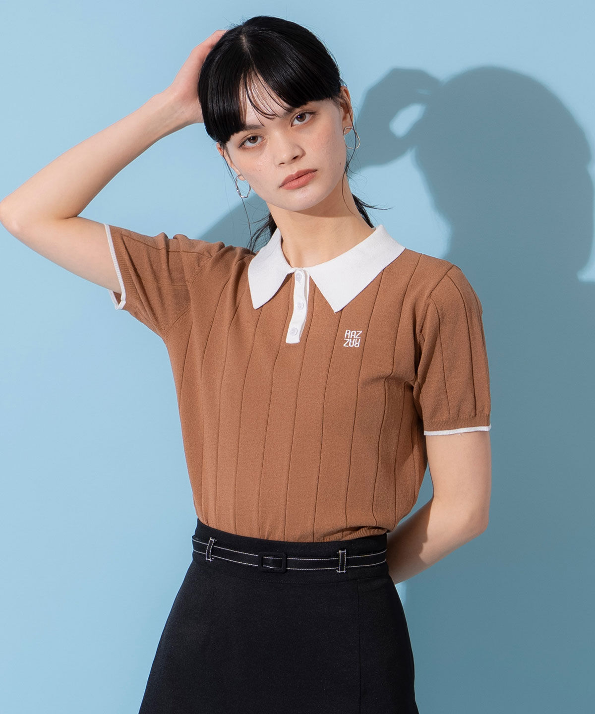 REDYAZEL「バイカラーポロサマーニットトップス」|ニット・セーター|