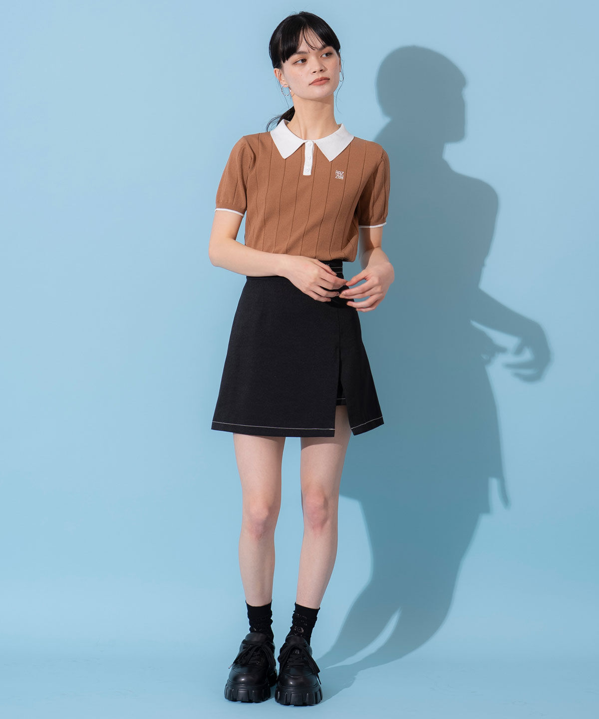 REDYAZEL「バイカラーポロサマーニットトップス」|ニット・セーター|