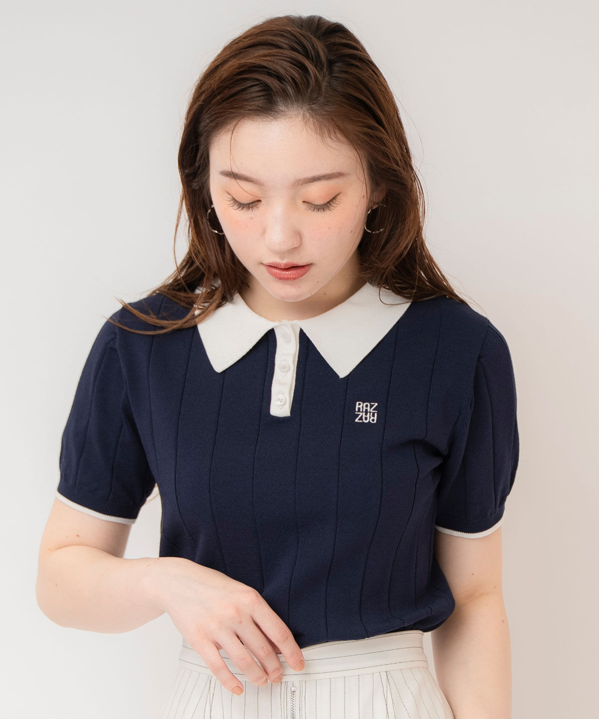 REDYAZEL「バイカラーポロサマーニットトップス」|ニット・セーター|