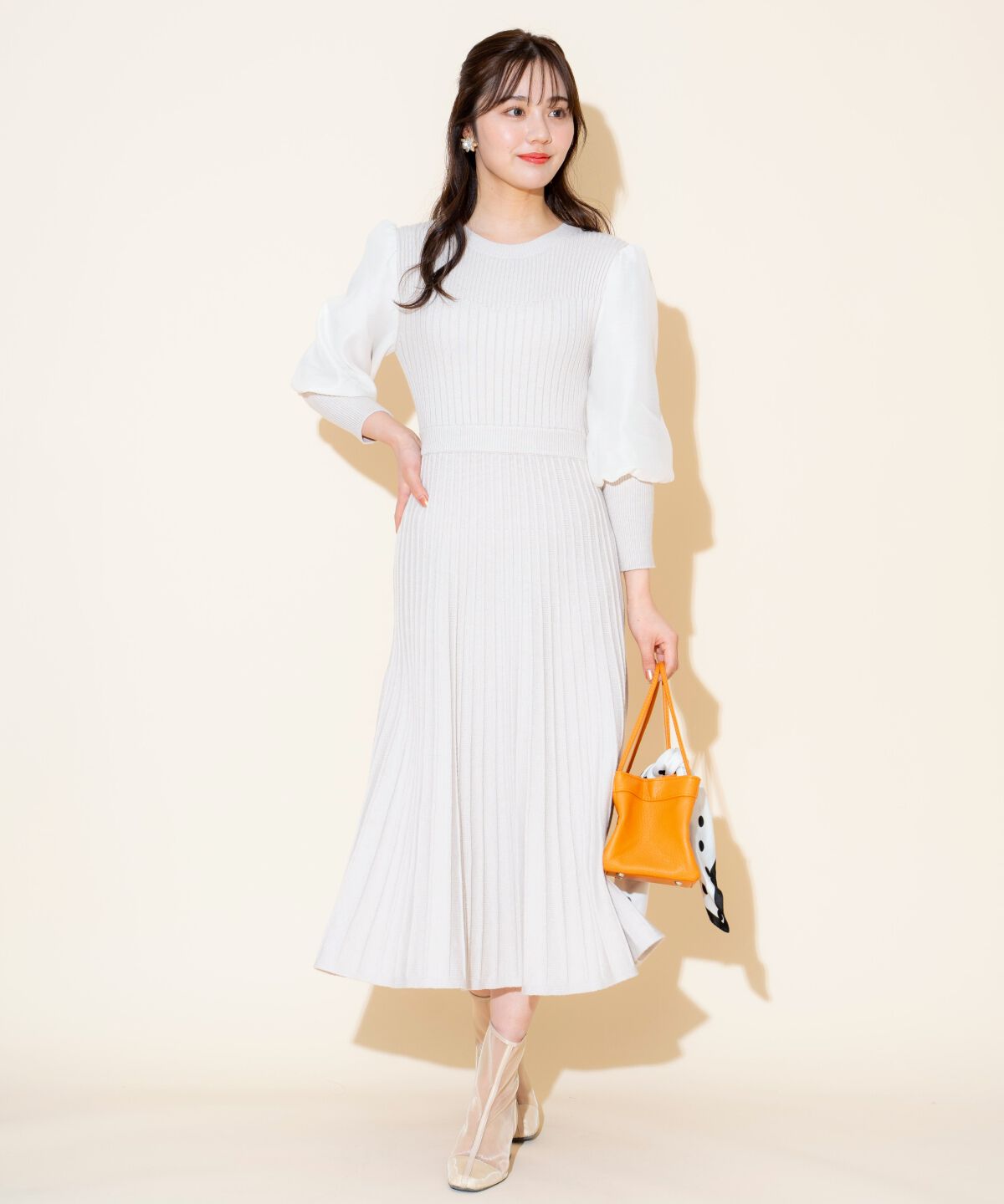 WILLSELECTION「袖オーガンジーニットワンピース」|ワンピース|