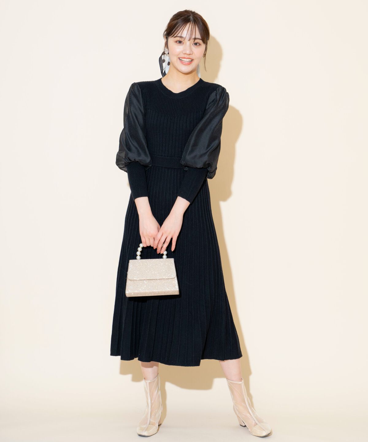 WILLSELECTION「袖オーガンジーニットワンピース」|ワンピース|