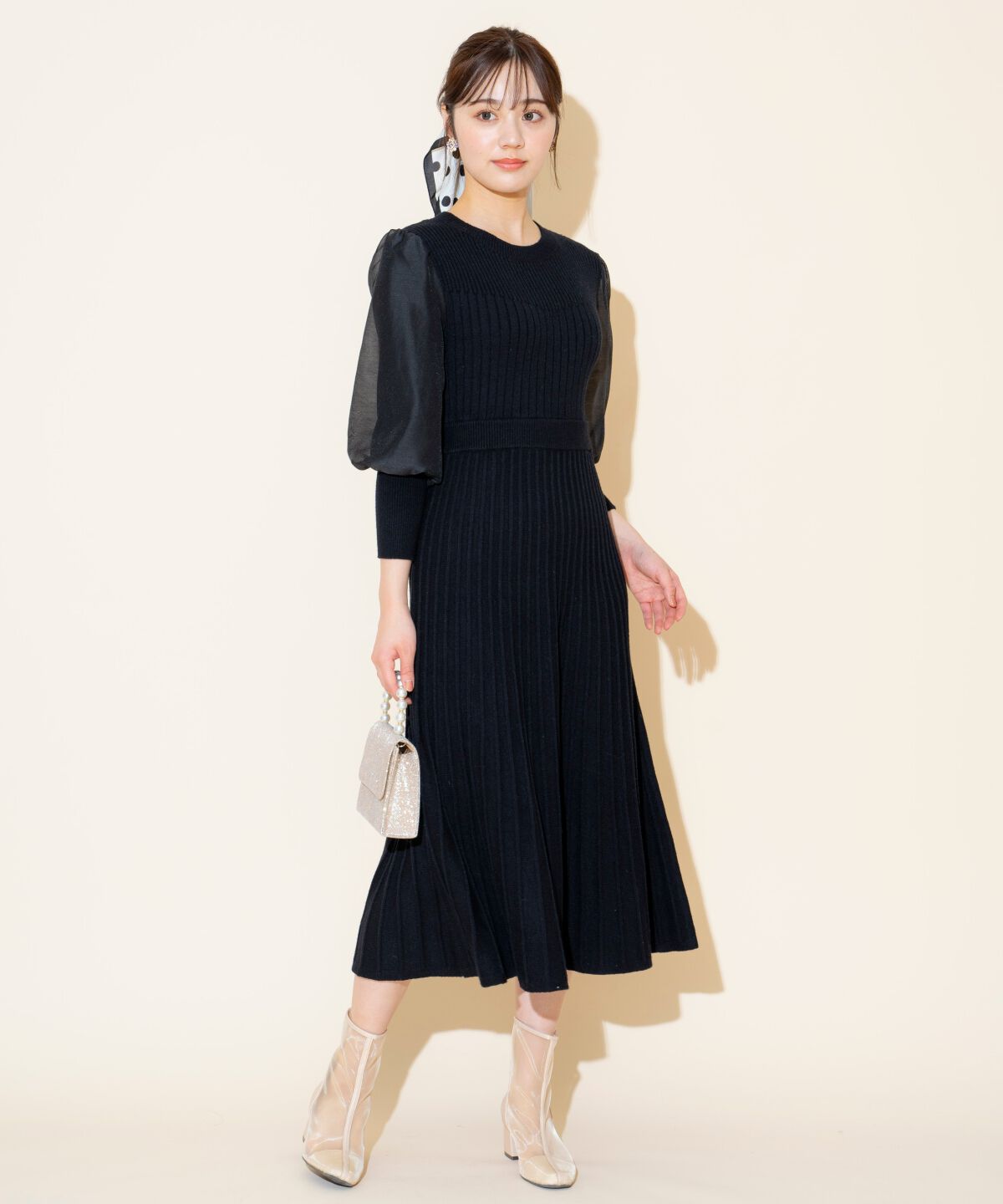 WILLSELECTION「袖オーガンジーニットワンピース」|ワンピース|