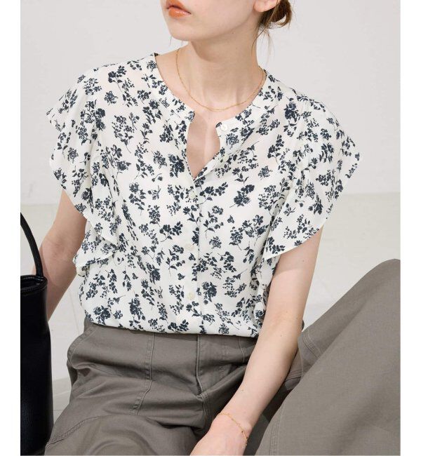 SLOBE IENA「《WEB限定/追加》フレンチフリルスリーブフラワーブラウス」|シャツ・ブラウス|ブラック A