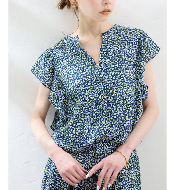 SLOBE IENA「《WEB限定/追加》フレンチフリルスリーブフラワーブラウス」|シャツ・ブラウス|