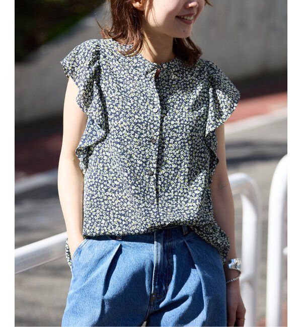 SLOBE IENA「《WEB限定/追加》フレンチフリルスリーブフラワーブラウス」|シャツ・ブラウス|