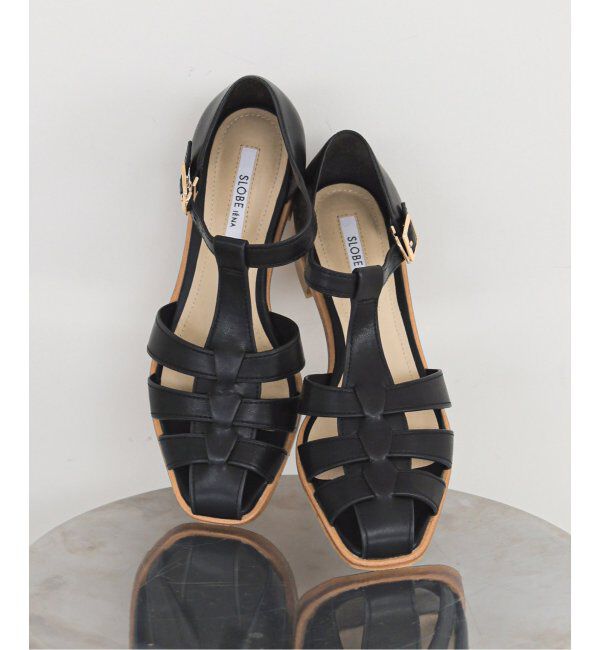 SLOBE IENA「《WEB限定/追加》SLOBE レザーグルカサンダル」|サンダル|ブラック