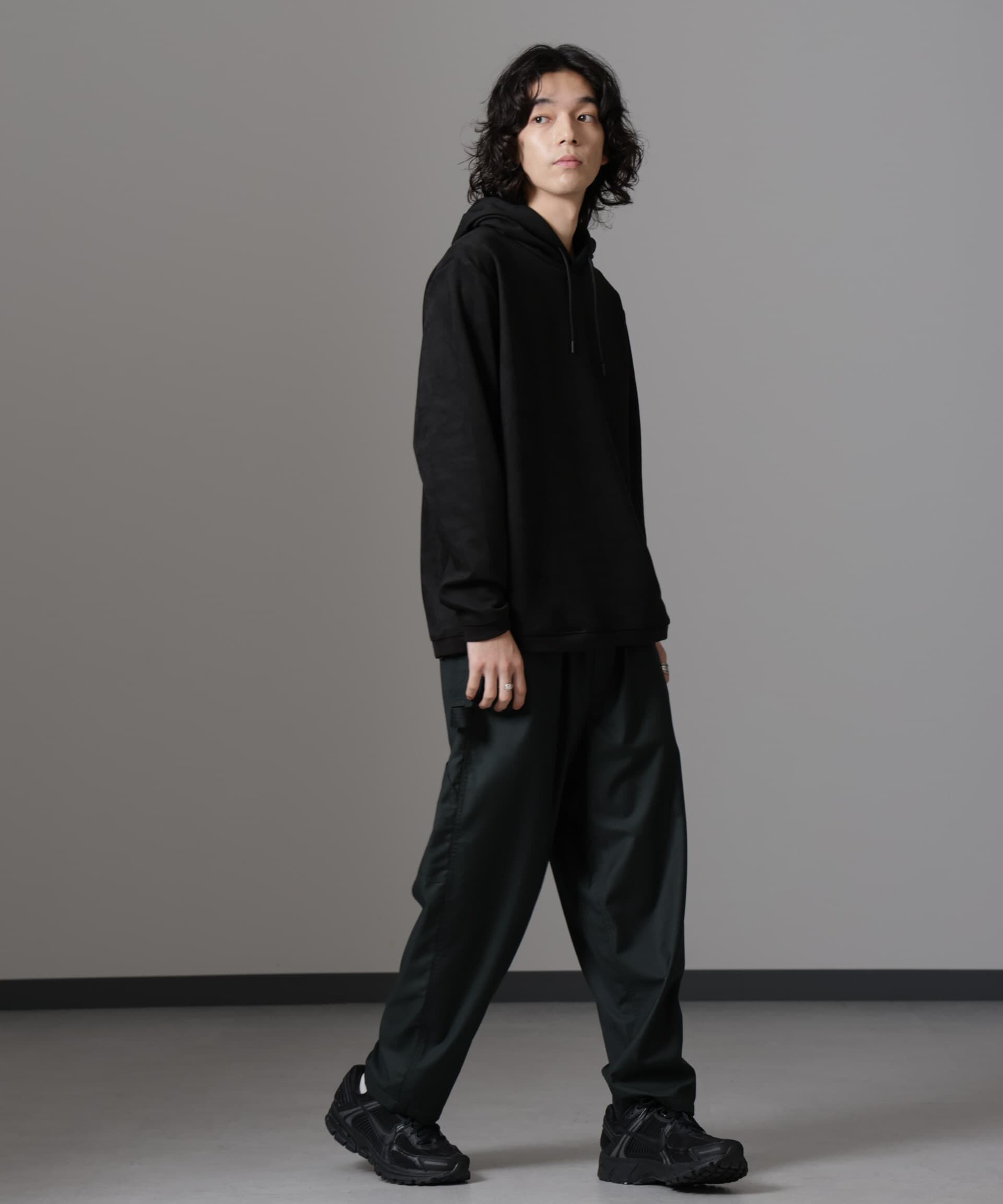 nano･universe「フェイクスエードフーディー 長袖」|Tシャツ・カットソー|ブラック