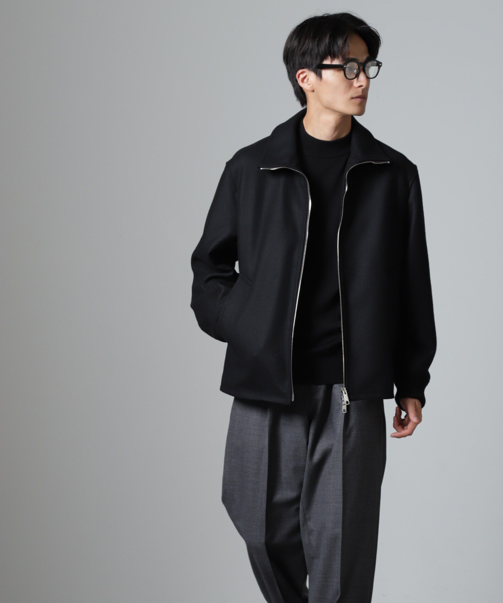 nano･universe「ハードプレスメルトンジップアップブルゾン」|ブルゾン・スタジャン|