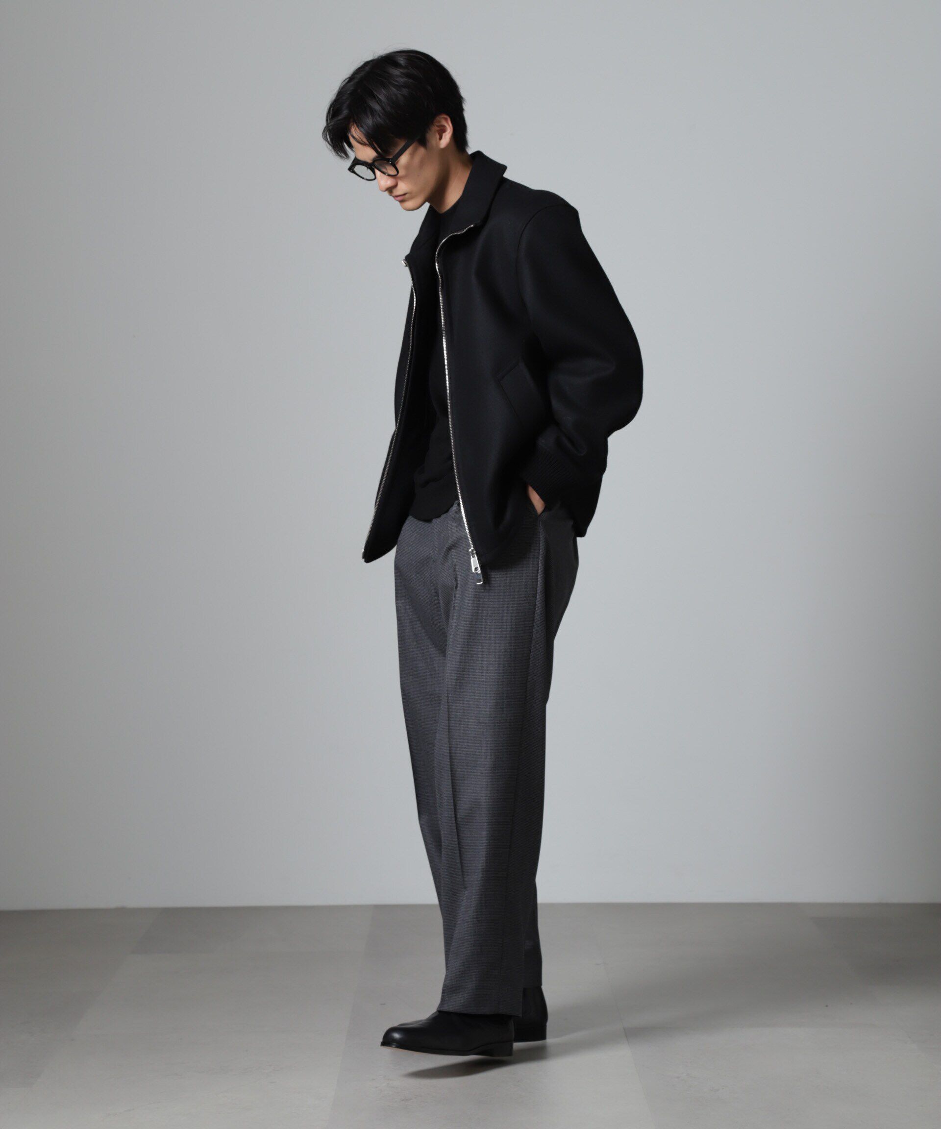 nano･universe「ハードプレスメルトンジップアップブルゾン」|ブルゾン・スタジャン|