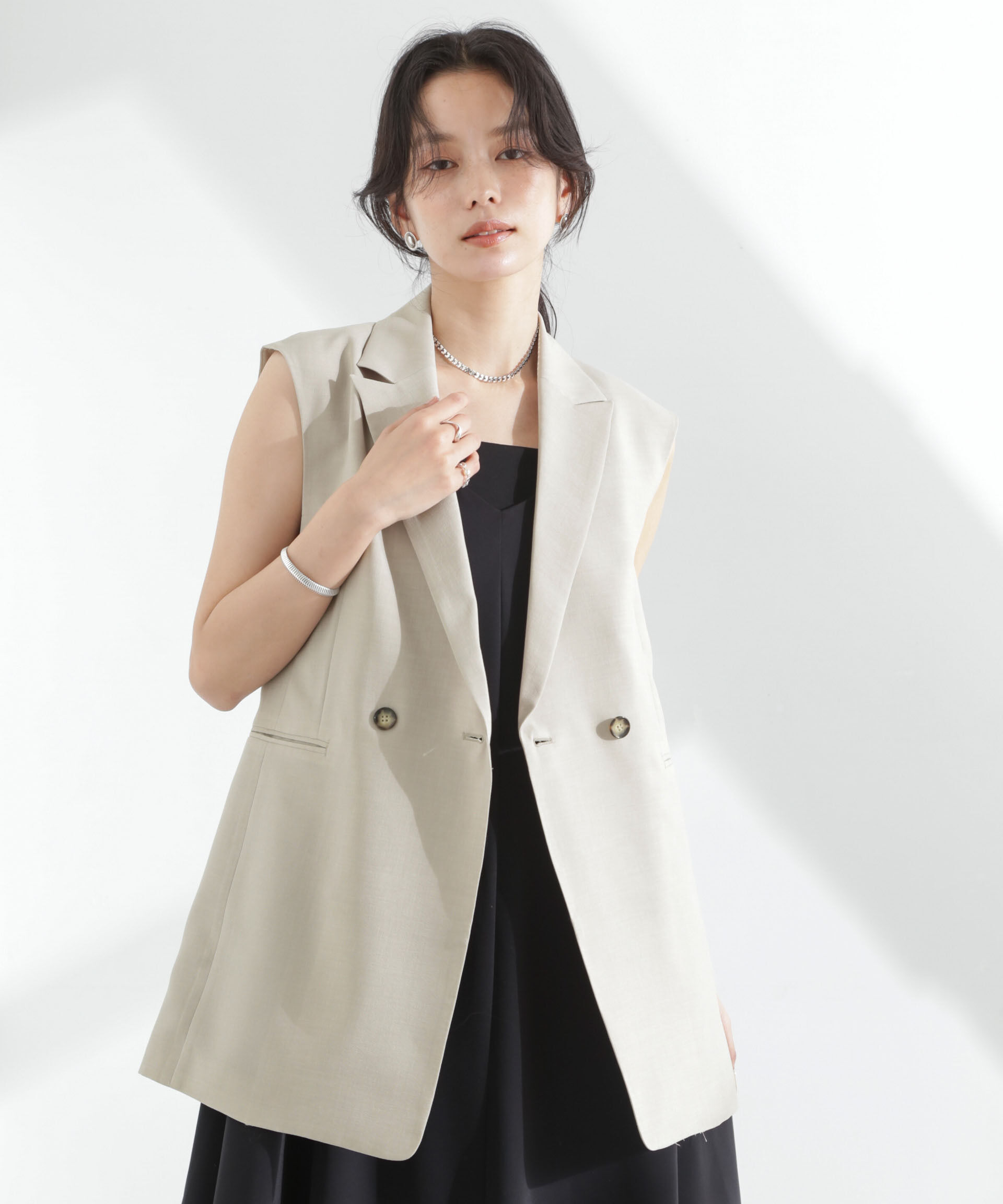 nano･universe「メランジドライ テーラードダブルジレ(セットアップ可)」|テーラードジャケット|