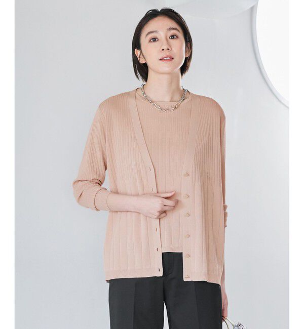 自由区「【洗える・XSサイズあり】ハイツイストコットンアセテート カーディガン」|カーディガン|ローズ系