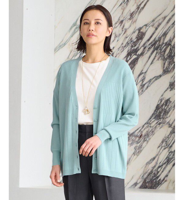 自由区「【洗える・XSサイズあり】ハイツイストコットンアセテート カーディガン」|カーディガン|ミント系