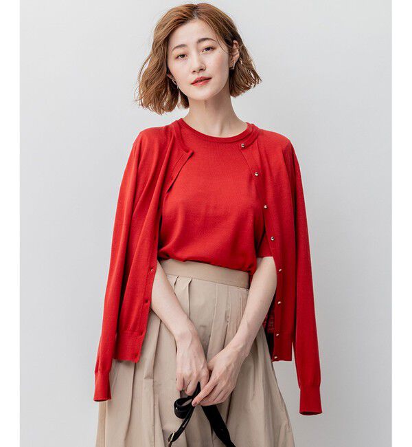 23区「【洗える/アンサンブル対応】サステナブルウール カーディガン」|カーディガン|レッド系