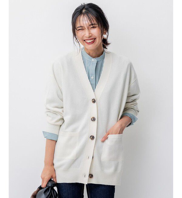 23区「【洗える】ピュアカシミヤ カーディガン」|カーディガン|ホワイト系