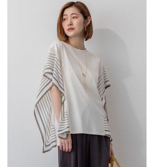 23区「【汗じみ防止加工】スカーフプリントコンビ フレンチスリーブ カットソー」|Tシャツ・カットソー|ｱｲﾎﾞﾘｰ&times;