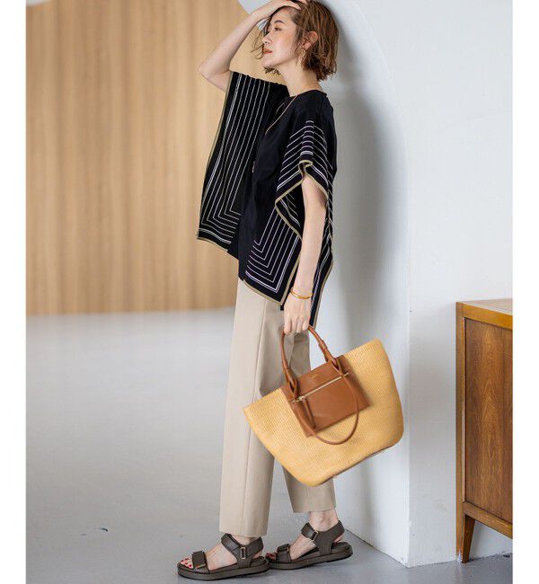 23区「【汗じみ防止加工】スカーフプリントコンビ フレンチスリーブ カットソー」|Tシャツ・カットソー|