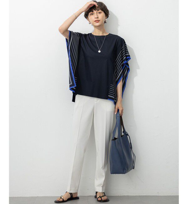 23区「【汗じみ防止加工】スカーフプリントコンビ フレンチスリーブ カットソー」|Tシャツ・カットソー|