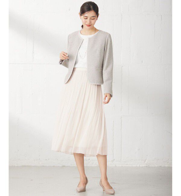 ANY SIS「シャイニーストレッチツイード ジャケット」|ノーカラージャケット|