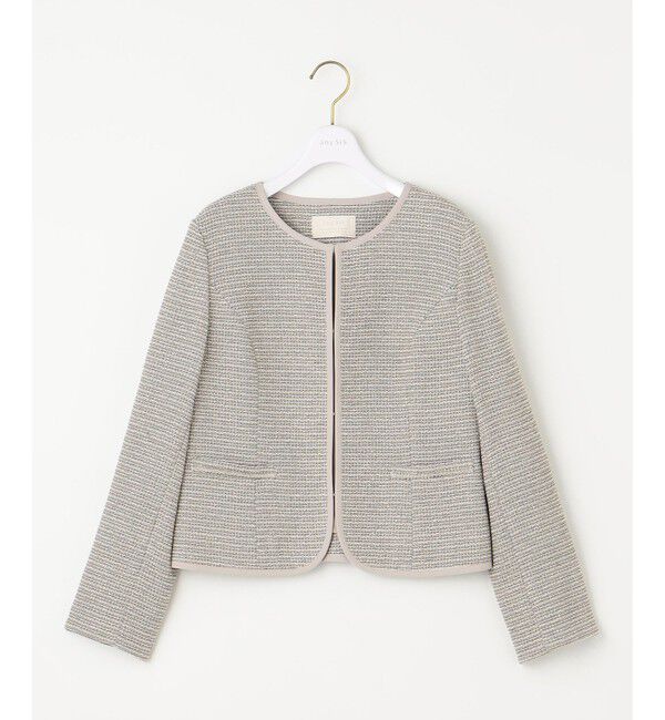 ANY SIS「シャイニーストレッチツイード ジャケット」|ノーカラージャケット|