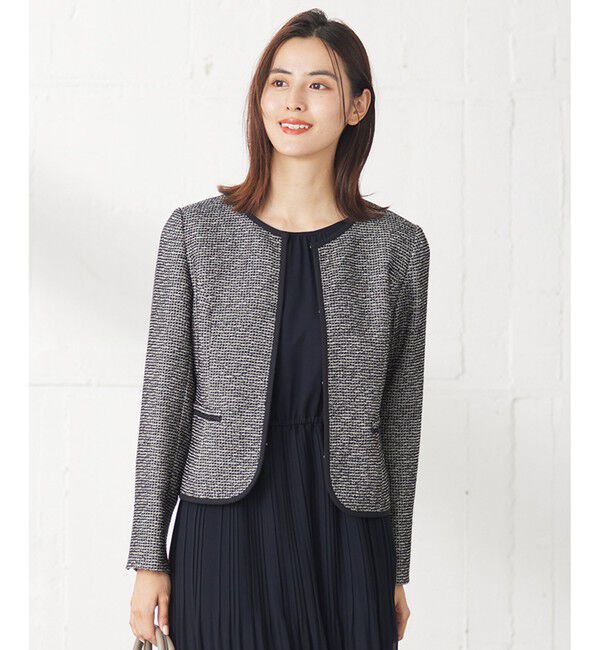ANY SIS「シャイニーストレッチツイード ジャケット」|ノーカラージャケット|ｼｬﾝﾌﾞﾚ