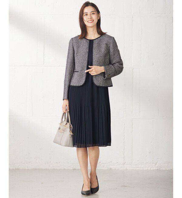 ANY SIS「シャイニーストレッチツイード ジャケット」|ノーカラージャケット|