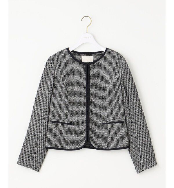ANY SIS「シャイニーストレッチツイード ジャケット」|ノーカラージャケット|