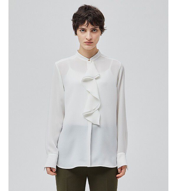 BEIGE,「【洗える】STOW / バンドカラーフリルブラウス」|シャツ・ブラウス|Ecru