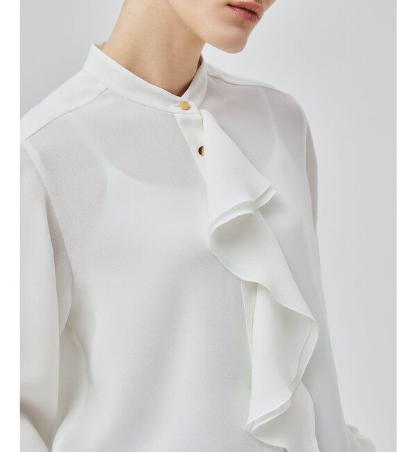 BEIGE,「【洗える】STOW / バンドカラーフリルブラウス」|シャツ・ブラウス|