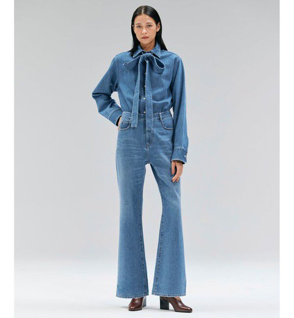 BEIGE,「【洗える・BAILA 11月号掲載】MARKEL / ボウタイ付きシャツカラーデニムシャツ」|シャツ・ブラウス|