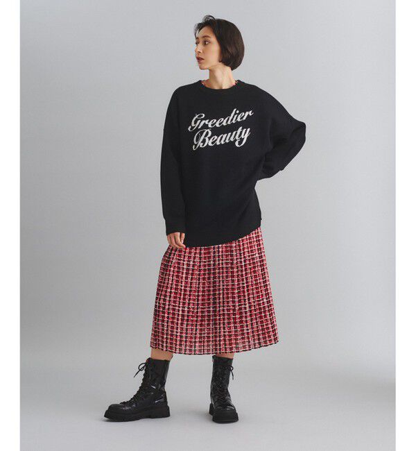  「ロゴジャガードルーズニットトップ」|ニット・セーター|ブラック