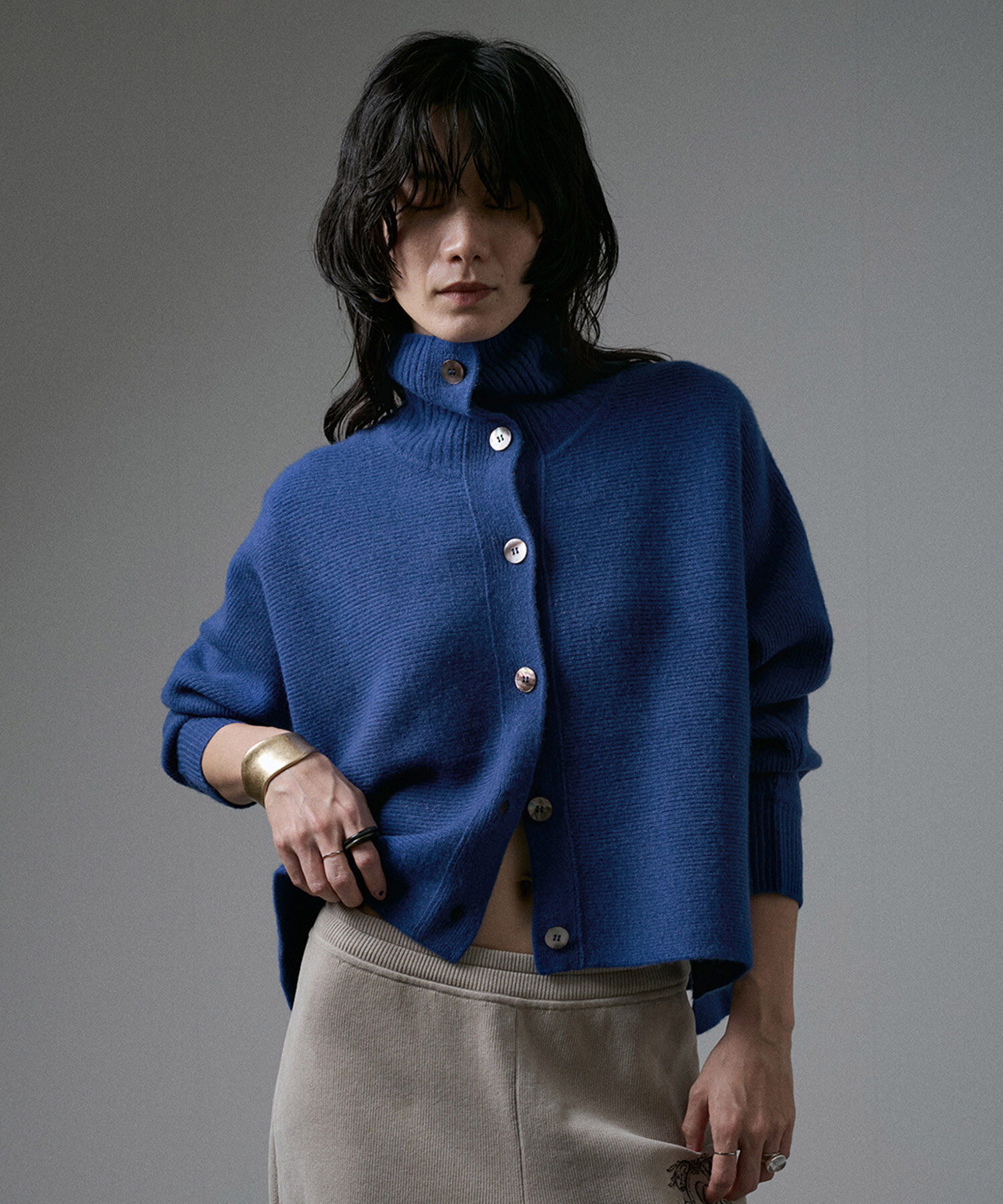 SALON adam et rope'「オープンカラーカーディガン」|カーディガン|ブルー系(45)